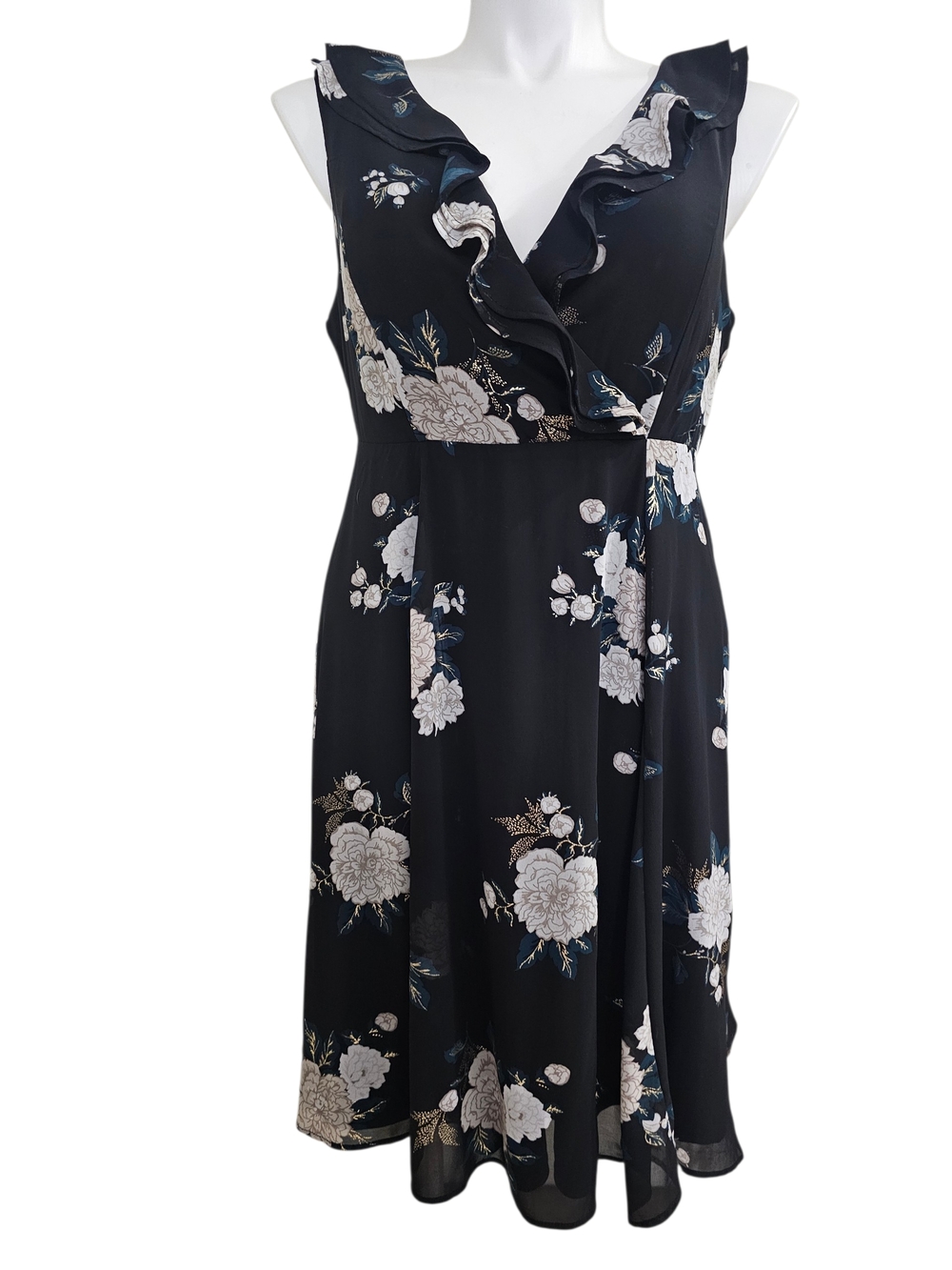torrid Black Floral Ruffle Wrap Midi Dress